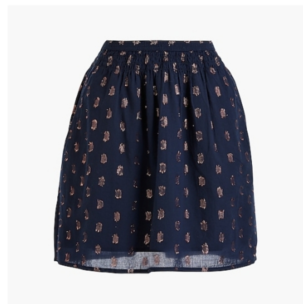 J. Crew Smocked waist mini skirt in shimmer dot